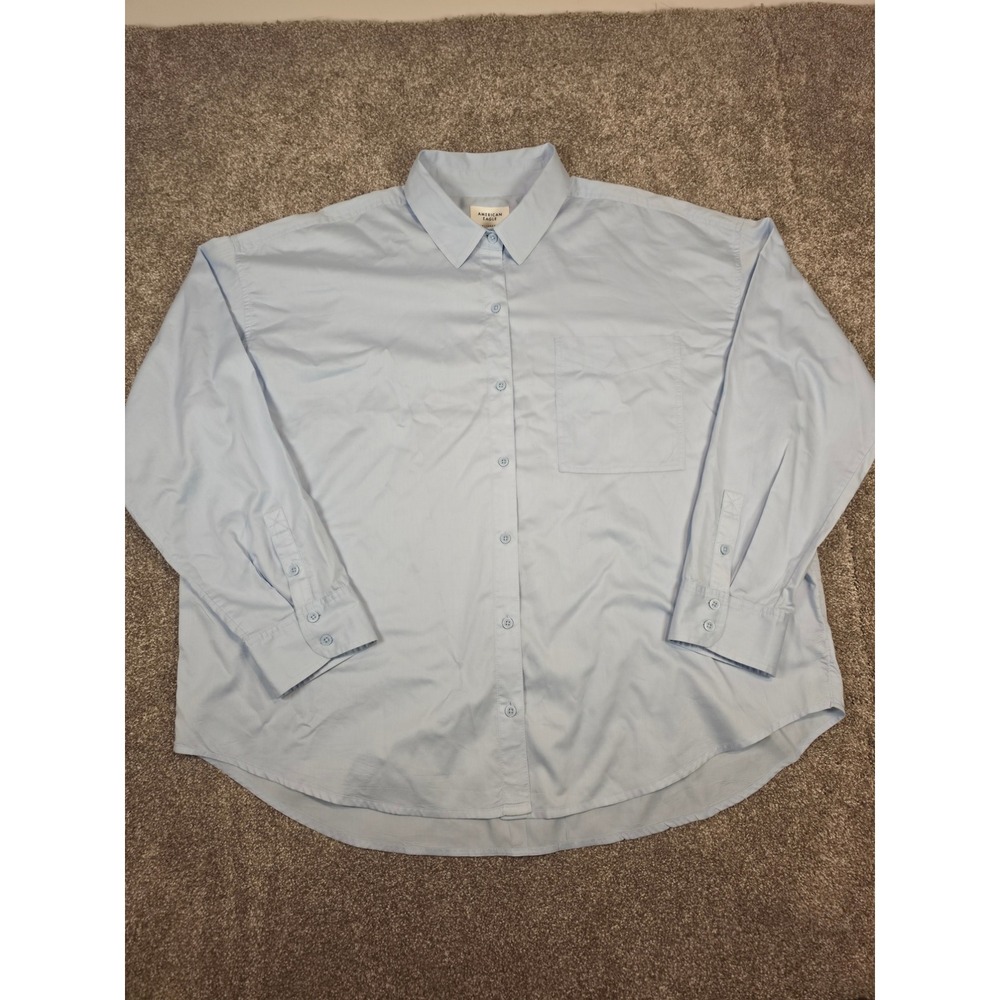 American Eagle Mens XL Light Blue Long Sleeve Cotton Button Down Shirt Pocket